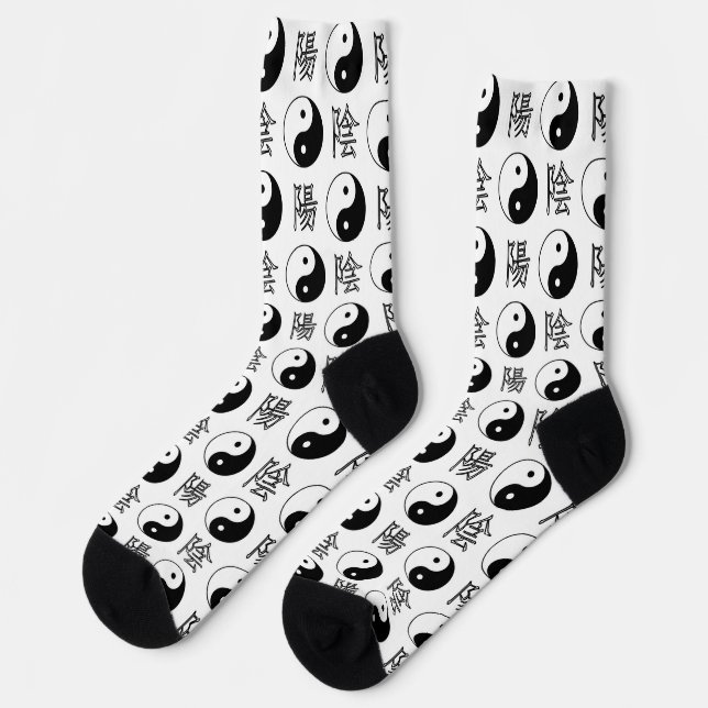 White Yinyang Symbol Chinese Pattern Socks (Left)