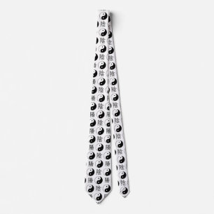 White Yinyang Symbol Chinese Pattern Tie