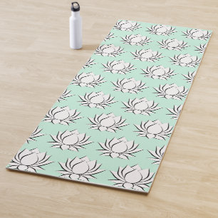 White Yoga mat with lotus flower motive pattern