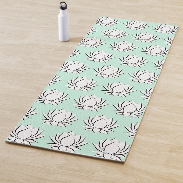 White Yoga mat with lotus flower motive pattern (In Situ)