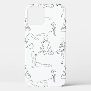 white yoga positions line drawings iPhone 12 case