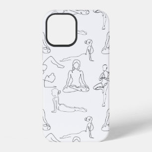 white yoga positions line drawings iPhone 12 case