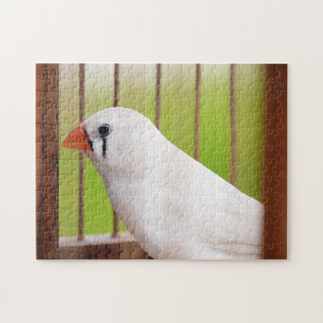 White Zebra Finch Bird in Cage Jigsaw Puzzle (Horizontal)