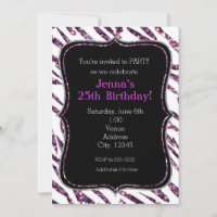 White Zebra Print Glam Glitter Party Invitations