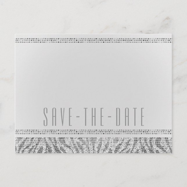 White Zebra Sparkle Sequins Glam Save the Date Announcement Postcard (Front)