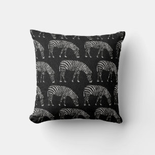 White Zebras Stencil Black Denim Cushion