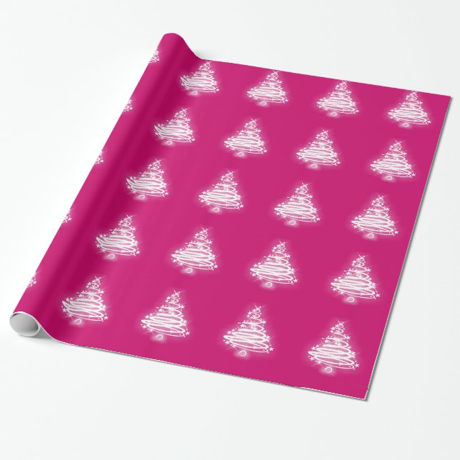 White Zen Christmas Tree Wrapping Paper (Unrolled)