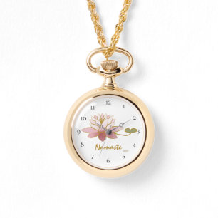 *~* White Zen Namaste Pink Lotus Flower Spiritual Watch