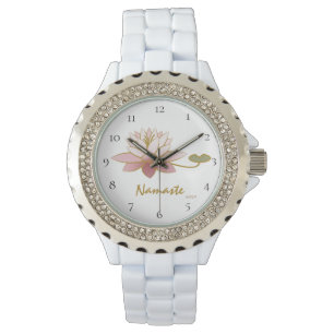 *~* White Zen Namaste Pink Lotus Flower Spiritual Watch