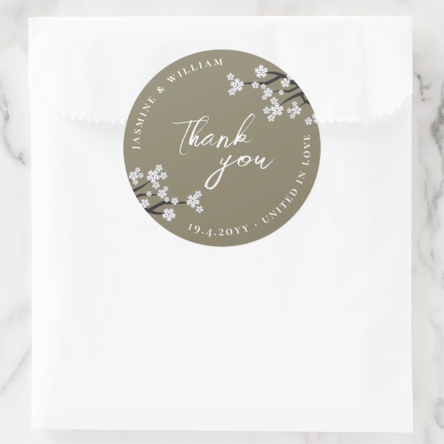 White Zen Sakura Cherry Blossoms Asian Wedding Classic Round Sticker (Bag)