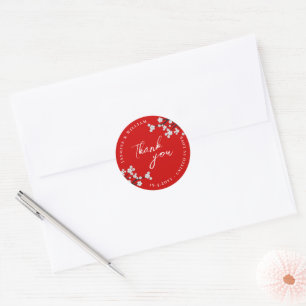White Zen Sakura Cherry Blossoms Red Asian Wedding Classic Round Sticker
