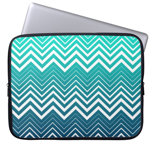 White Zigzag Chevron And Blue Green  Background Laptop Sleeve (Front)