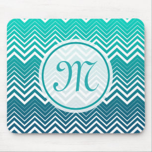 White Zigzag Chevron And Blue Green Background Mouse Mat