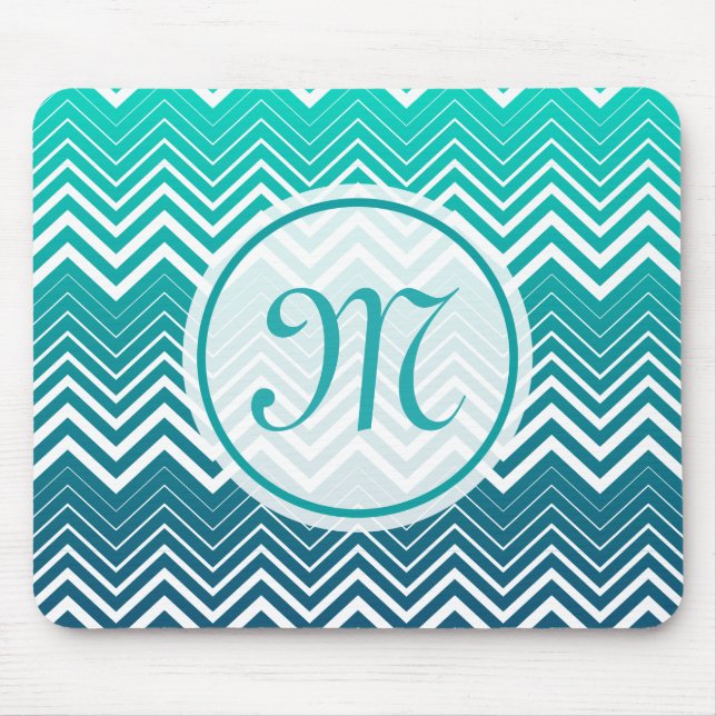 White Zigzag Chevron And Blue Green  Background Mouse Mat (Front)
