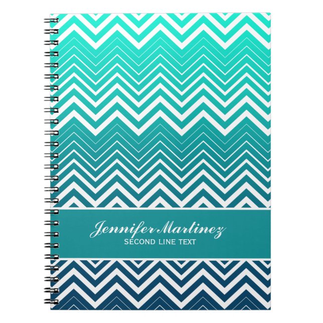 White Zigzag Chevron And Blue Green  Background Notebook (Front)