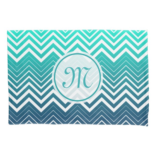 White Zigzag Chevron And Blue Green  Background Pillowcase (Front)