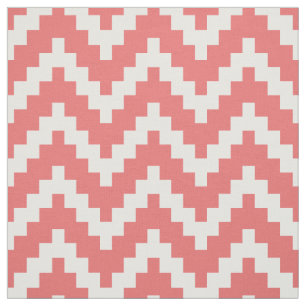 White Zigzag Ikat & Custom Coral Background Fabric