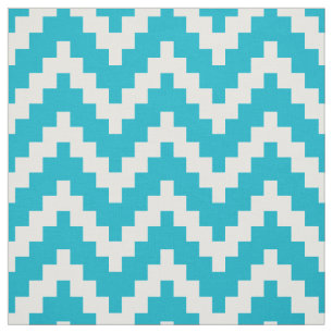 White Zigzag Ikat & Custom Turquoise Background Fabric