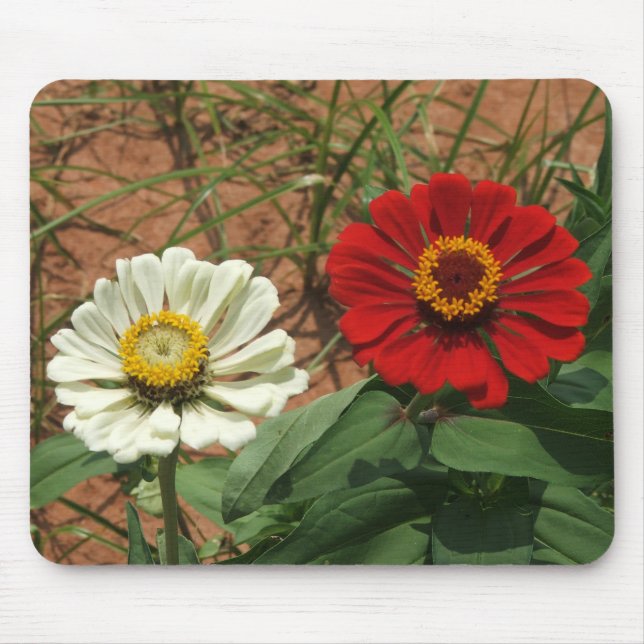 White Zinnia and Red Zinnia Mousepad (Front)