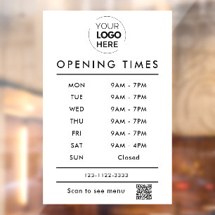 WhiteBusiness opening hours logo and qr code Window Cling