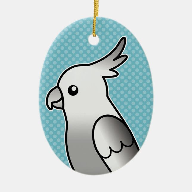 Whiteface Cartoon Cockatiel Parrot Bird Ceramic Tree Decoration (Front)