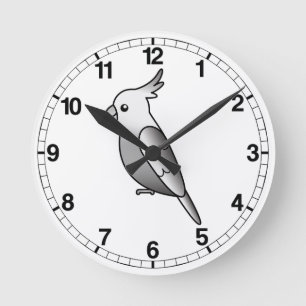 Whiteface Cartoon Cockatiel Parrot Bird Round Clock