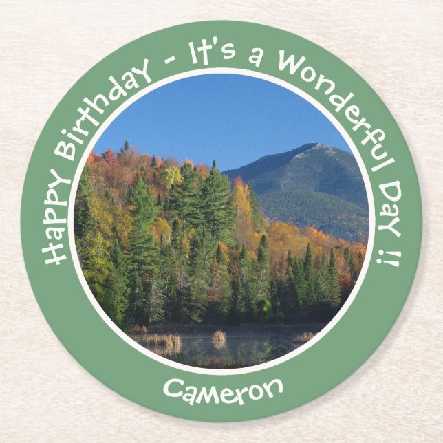 Whiteface Mountain, Adirondack Autumn Party Items Round Paper Coaster (Front)