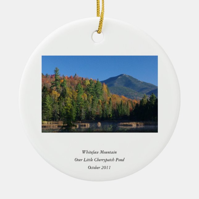 Whiteface Mountain over Little Cherrypatch Pond Ceramic Tree Decoration (Front)