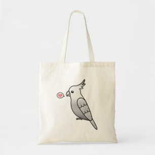 Whiteface Pearl Cartoon Cockatiel Bird With Heart Tote Bag