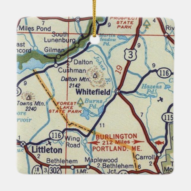 Whitefield NH Vintage Map Ceramic Ornament (Back)