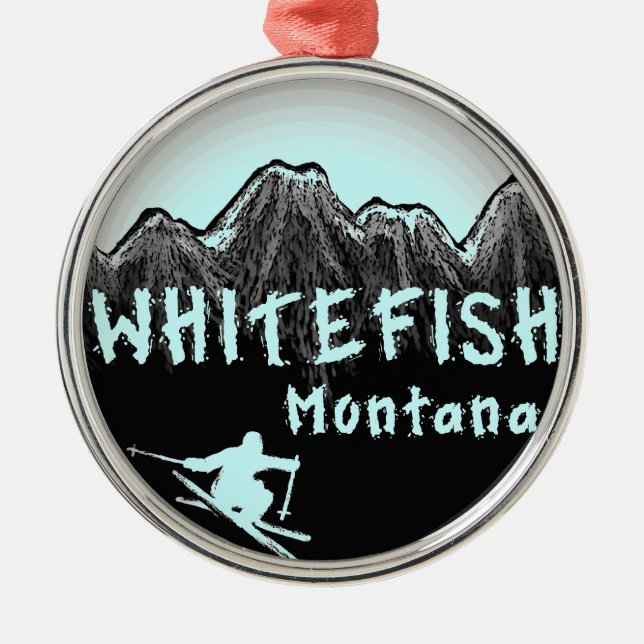 Whitefish Montana artistic skier Metal Tree Decoration (Front)