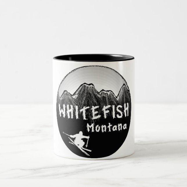 Whitefish Montana artistic skier Two-Tone Coffee Mug (Center)
