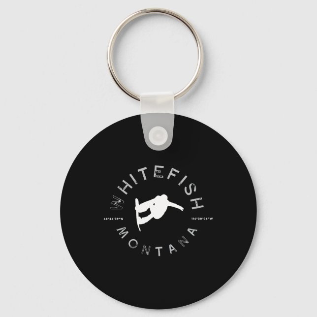 Whitefish Montana Graphic Vintage Snowboarding  Key Ring (Front)