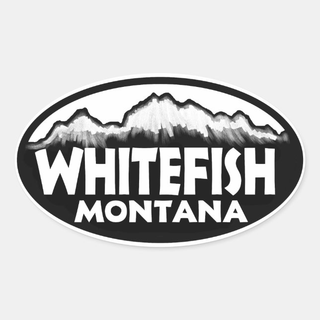 Whitefish Montana oval mountain stickers (Front)