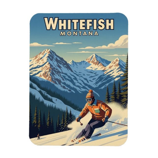 Whitefish Montana Skier Travel Magnet (Vertical)