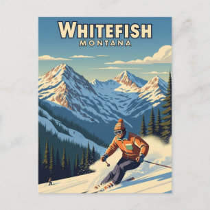Whitefish Montana Skier Travel Postcard