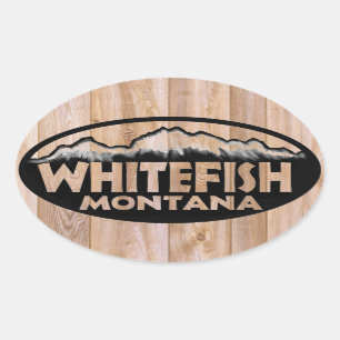 Whitefish Montana wooden oval stickers