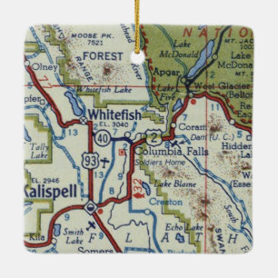 Whitefish MT Vintage Map Ceramic Ornament