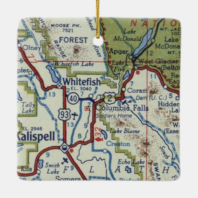 Whitefish MT Vintage Map Ceramic Ornament (Back)