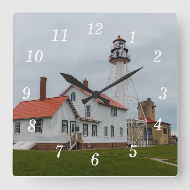 Whitefish Point Lighthouse Square Wall Clock (Front)