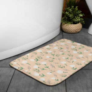WhiteFloral Scandinavian Bath Mat