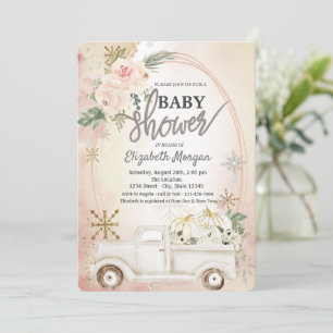 WhitePumpkin Truck,Roses,Snowflakes Baby Shower Invitation