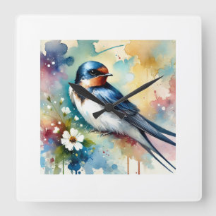Whiterumped Swallow 080824AREF105 - Watercolor Square Wall Clock