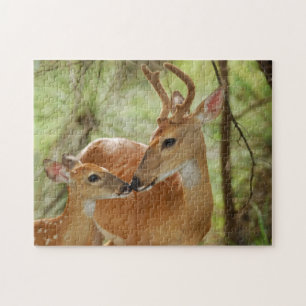 Whitetail Buck And Fawn Bonding Jigsaw Puzzle