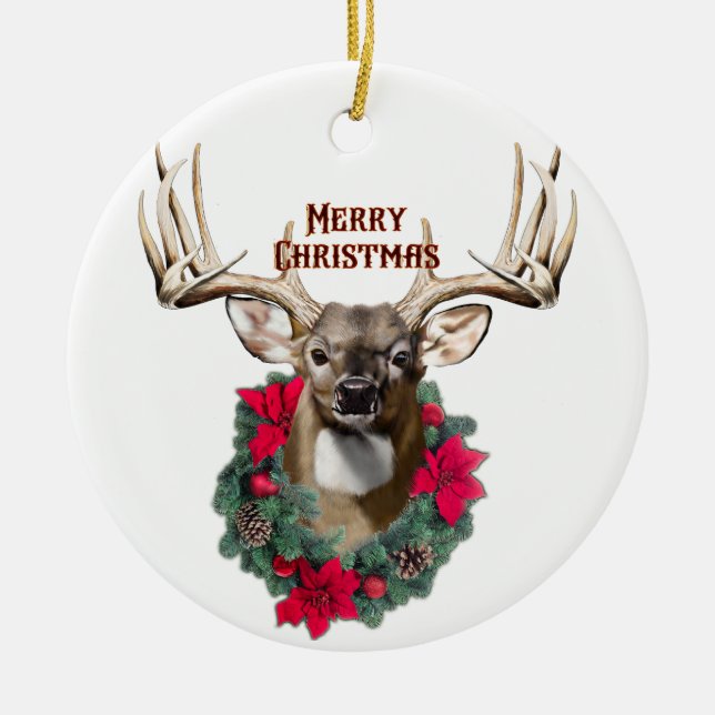 Whitetail Buck Christmas Ceramic Tree Decoration (Front)
