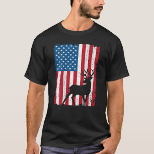 Whitetail Buck Deer Hunters American Flag Design O T-Shirt