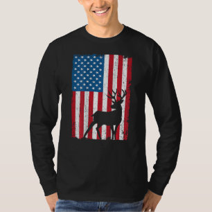 Whitetail Buck Deer Hunters American Flag - On Bac T-Shirt
