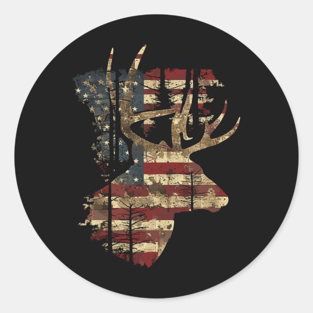 Whitetail Buck Deer Hunting 4th Of July Usa Americ Classic Round Sticker (Front)
