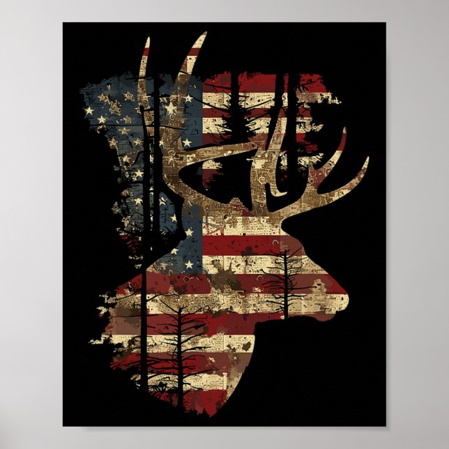 Whitetail Buck Deer Hunting 4th Of July Usa Americ Poster (Front)