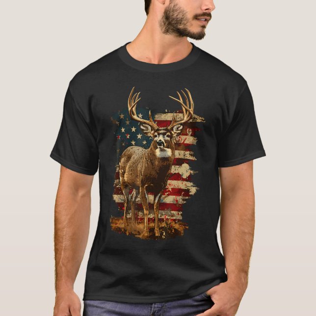 Whitetail Buck Deer Hunting 4Th Of July Usa Americ T-Shirt (Front)